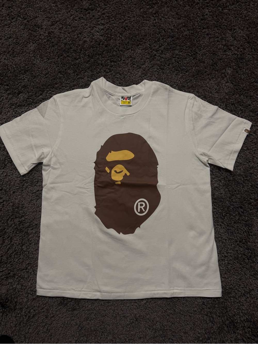 Bape White Short Sleeve Tee with Brown & Gold Ape Logo